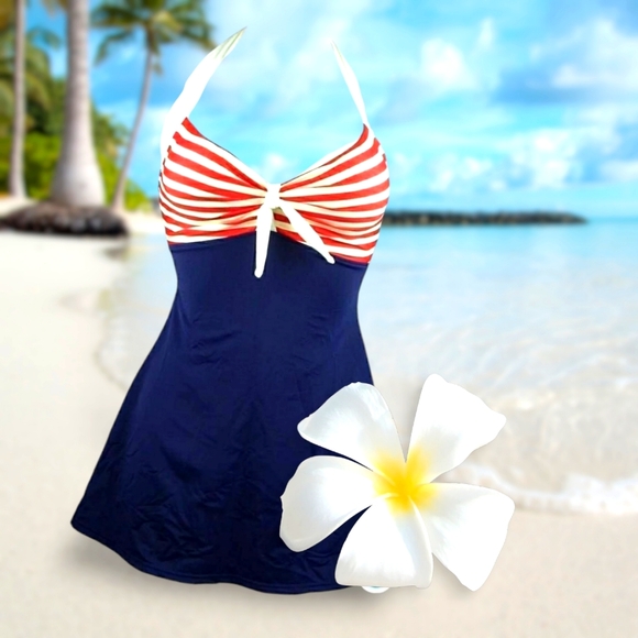 COCOSHIP Vintage Sailor Pin Up Swimsuit Retro One Piece Skirtini Cover Up US 22 - Picture 7 of 7